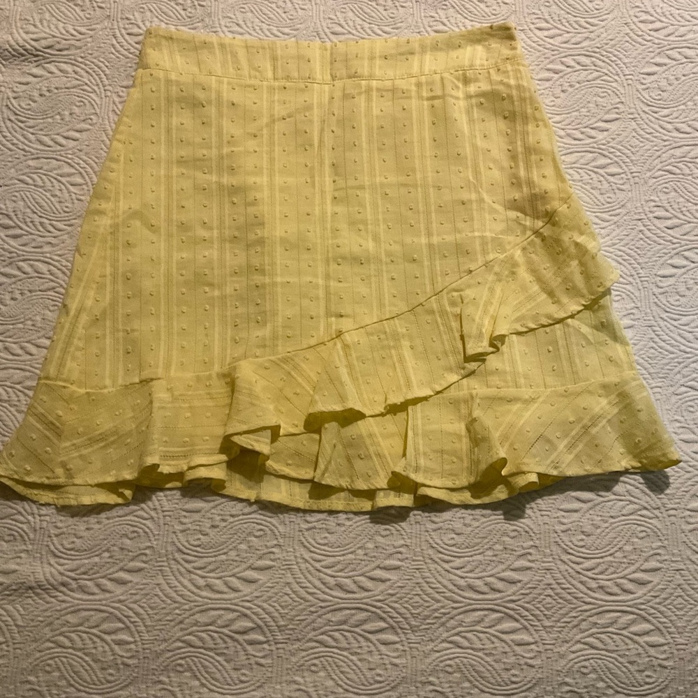 Altar'd State Yellow A-Line Mini Skirt with Ruffled Asymmetrical Design
